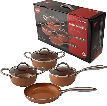 Jogo Panelas Cobre 4 Pecas Aluminio, Aco Inox E Vidro 50 Cm X 14 Cm X 33 Cm