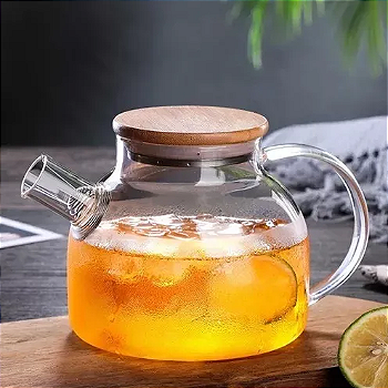 CHALEIRA DE VIDRO BOROSSILICATO COM TAMPA EM BAMBU 600ML - WOLFF