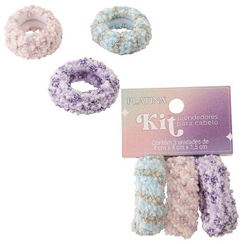 KIT 3 PRENDEDORES DE CABELO NYLON PELUCIADO - C3B