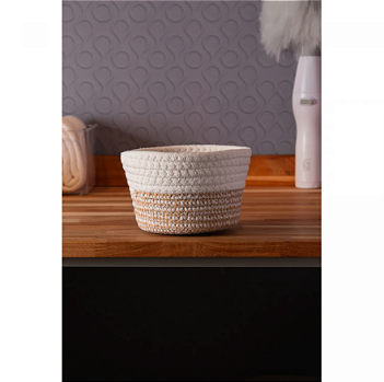 CESTO DECORATIVO ORGANIZADOR MULTIUSO DE POLIÉSTER 15X9CM BEGE/BRANCO - LYOR