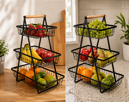 FRUTEIRA ORGANIZADORA 3 ANDARES DE METAL 49X40X18CM - CLINK