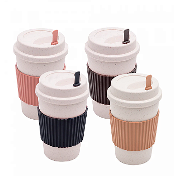 COPO PARA CAFÉ COM TAMPA E MEXEDOR DE BAMBU 450ML CORES SORTIDAS - LYOR