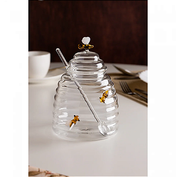 AÇUCAREIRO DE VIDRO BOROSSILICATO COM COLHER E TAMPA LOVELY BEE 500ML - LYOR