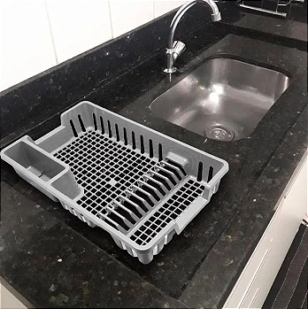 ESCORREDOR DE LOUÇAS DE PLÁSTICO PARA 12 PRATOS CINZA 44X29CM - ARQPLAST