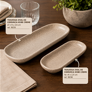TRAVESSA OVAL DE CERÂMICA KOBE CREME 16X8X2,5CM - WOLFF