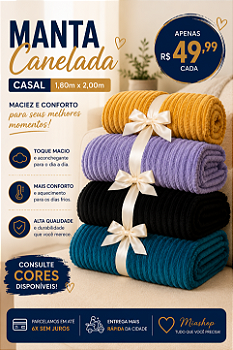 COBERTOR MANTA DE SOFT CANELADA CASAL 1.80X2.20M - HIPERTÊXTIL