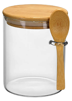 POTE HERMÉTICO DE VIDRO COM TAMPA E COLHER DE BAMBU 550ML 12X8CM - FLASHGOODS
