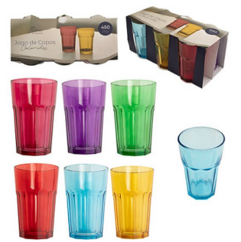 KIT COM 6 COPOS COLORIDOS DE VIDRO 450ML - FLASHGOODS