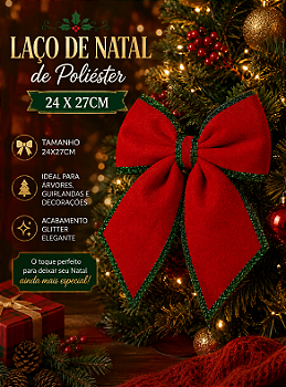 LAÇO DE NATAL DECORATIVO DE POLIÉSTER 24X27CM - MULTIART