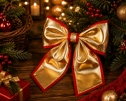 LAÇO DE NATAL DECORATIVO DOURADO DE POLIÉSTER 22X8CM - MULTIART