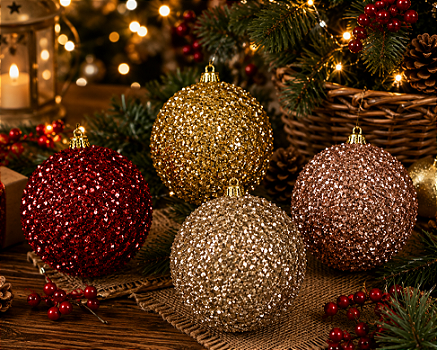 BOLA DE NATAL DECORADA COM GLITTER 10CM CORES SORTIDAS UNITÁRIA - MULTIART