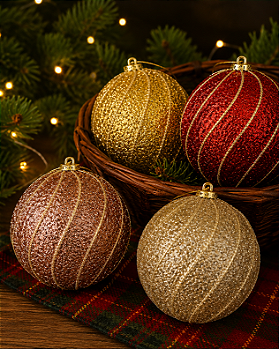 BOLA DE NATAL DECORADA COM GLITTER 10CM CORES SORTIDAS UNITÁRIA - MULTIART