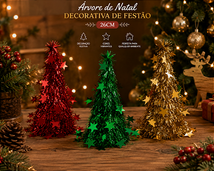 ÁRVORE DE NATAL DECORATIVA DE FESTÃO COM ESTRELAS 26CM CORES SORTIDAS - MULTIART