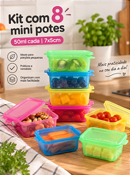 KIT COM 8 MINI POTES DE PLÁSTICO RETANGULARES 50ML 7X5CM - CLINK