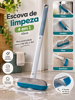 ESCOVA DE LIMPEZA MULTIFUNCIONAL 4 EM 1 DE PLÁSTICO E MICROFIBRA 43CM - CLINK