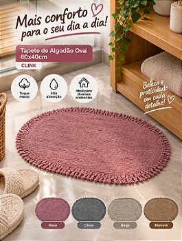 TAPETE DE ALGODÃO OVAL 60X40CM CORES SORTIDAS - CLINK
