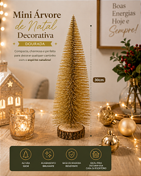 ÁRVORE DECORATIVA DE NATAL DOURADA 30CM - MULTIART