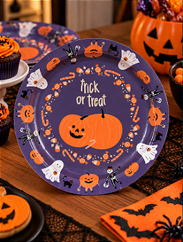 KIT COM 2 BANDEJAS DE PAPEL TRAVESSURAS ABÓBORA HALLOWEEN 30X30CM - FLORARTE