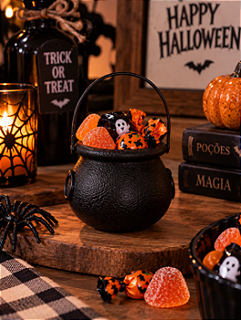 BALDE CALDEIRÃO DA BRUXA HALLOWEEN DECORATIVO PEQUENO PRETO 7X6CM - FLORARTE