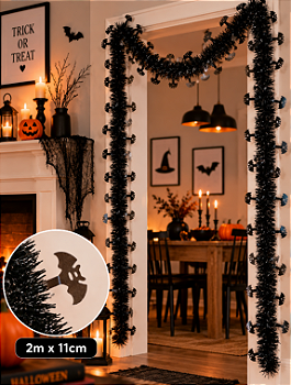 FESTÃO DECORATIVO HALLOWEEN MORCEGO PRETO 2MX11CM - FLORARTE