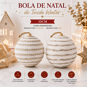 BOLA DE NATAL DECORATIVA PELUCIADA WINTER 10CM - MULTIART