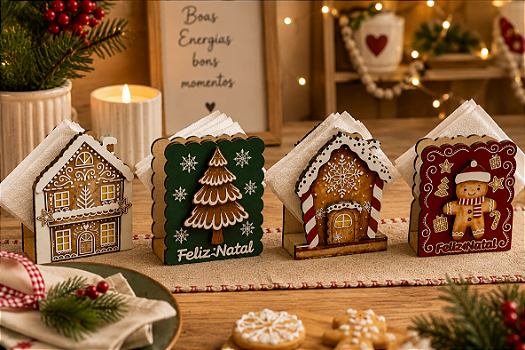 PORTA GUARDANAPO DE MDF GINGERBREAD NATAL 10X8CM UNITÁRIO SORTIDO - MULTIART