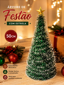 ÁRVORE DECORATIVA DE NATAL DE FESTÃO COM ESTRELA 50CM VERDE - MULTIART