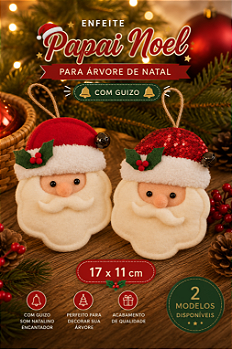 KIT COM 2 ENFEITES DE PENDURAR NATALINOS PAPAI NOEL 17X11CM - MULTIART
