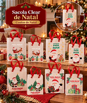 SACOLA DE PLÁSTICO DE NATAL PAPAI NOEL 18X10X23CM DECORADA - MULTIART