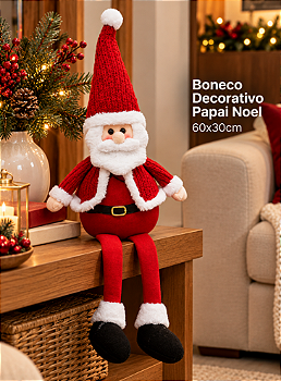 BONECO PAPAI NOEL VERMELHO SENTADO DECORATIVO 60X30CM - MULTIART