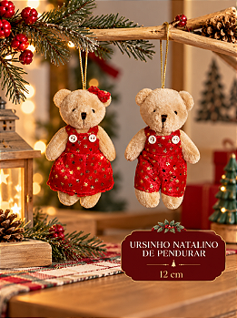 URSINHO DECORATIVO PARA ÁRVORE DE NATAL PARA PENDURAR 12CM UNITÁRIO - MULTIART