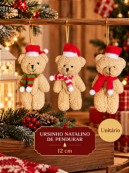 URSINHO DECORATIVO PARA ÁRVORE DE NATAL PARA PENDURAR 12CM UNITÁRIO - MULTIART
