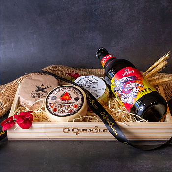 Cesta de Presente Especial - Tabua de Queijos - 3 Queijos Artesanais + Cerveja
