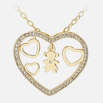 Colar Filha Menina Coração Vazado, Cravejado. Pingente Ponto de Luz Movimenta - Semijoia Banhada a Ouro 18k