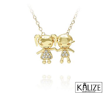 Colar Filho e Filha / Menino e Menina / Casal, Cravejado. Pingente- Semijoia Banhada a Ouro 18k