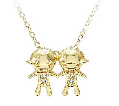 Colar Dois Filhos / Dois Meninos /  Cravejado. Pingente- Semijoia Banhada a Ouro 18k