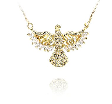 Colar Espirito Santo Cravejado em Zirconia -  Semijoia Banhado a Ouro 18K