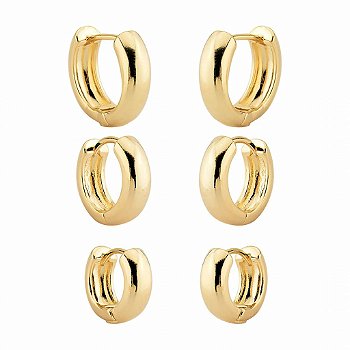 Brinco Kit Trio de Brincos de Argolinhas Lisas Grossas- Semijoia Banhada a Ouro 18K