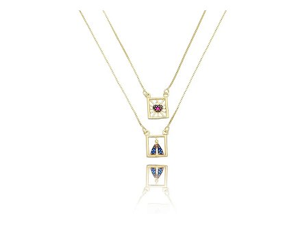 Colar Escapulário Nossa Senhora e Sagrado Coração- Banhado em Ouro 18K