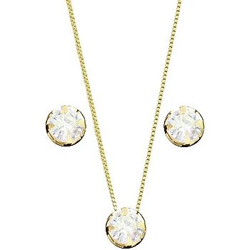 Conjunto Ponto de Luz 6mm - BRINCO + COLAR - Banhada a Ouro 18K - Semijoia