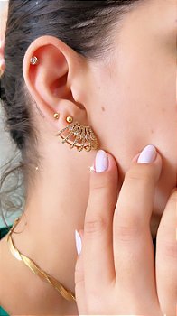 Brinco Ear Cuff Todo Cravejado em Zircôneas- Semijoia Banho Ouro 18K