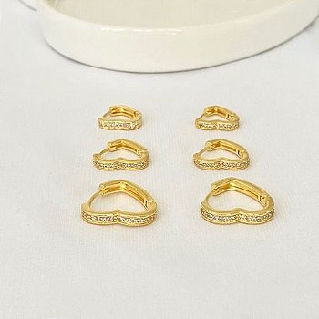 Brinco Kit Trio de Argolas de Coração Cravejadas de Zirconias - Semijoia Banhada a Ouro 18k