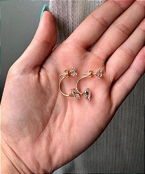 Brinco Zirconia - Encaixe 2 em 1 Cravejado- Banho de ouro 18K