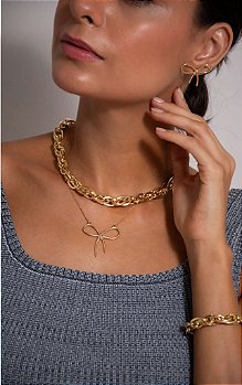 Conjunto Laço de Fio Vazado Minimalista-  Semijoia Banhada a Ouro18k