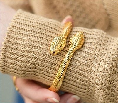 Bracelete Cobra Trabalhado Feixo Encaixe Banho Dourado Ouro 18K e Banho Prata 925- Semijoia
