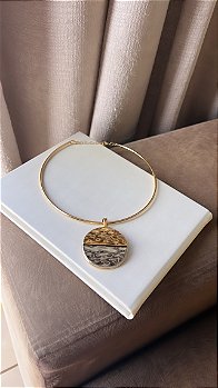 Colar Aro Com Pingente Circulo Duo Martelado Gargantilha/ Chocker - Mix de Banhos - Semijoia Banhada Ouro 18 K