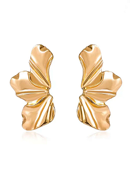 Brinco Flor Leque Lisa Média- Banhado a Ouro 18K - Semijoia