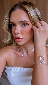 Conjunto Infinit de Colar Aro Chocker e Bracelete - Semijoia Banhada a Ouro 18K ou em PRATA 925