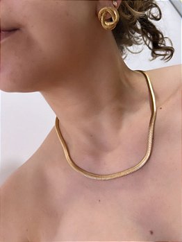Colar Malha Corrente Lacraia/ Salamandra ou Serpente de 5mm - Semijoia Banhada a Ouro 18K