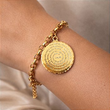 Pulseira Oração da Ave Maria - Elo Portugues - Semijoia Banhada a Ouro 18K